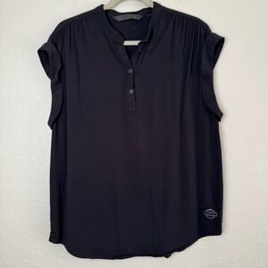 Harley Davidson black sleeveless 1/4 button blouse XL